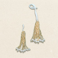 Gold Bugle Bead Tassel Set of 2 – Handmade Pearl Drop Latkan for Earrings, Dupatta & Blouse