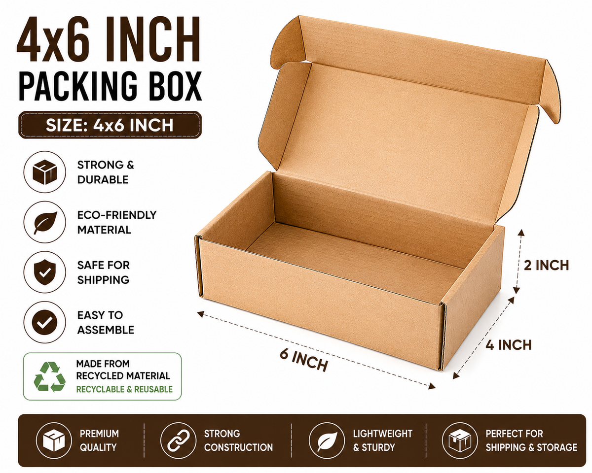 4x6 inch corrugated packing box made from kraft cardboard for shipping, eCommerce packaging, gift boxes, craft supplies and storage