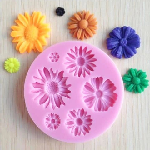 6 Cavity Multi shape Flower Embed Mould for Candel