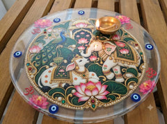 6 inch Sacred Cow, Elephant & Peacock Pichwai Art DTF Transfer Sticker | Traditional Indian Lotus Motif Decal