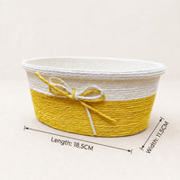Yellow & White Oval Woven Basket with Bow | Handmade Storage Basket for Gifting, Hampers & Home Decor (18.5 x 11.5 cm)