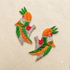 Parrot Patch Pair – Handmade Zardozi Thread Work Tota Applique for Dupatta, Lehenga & Craft (Set of 2)