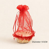 Mini Woven Basket with Red Organza Bag | Return Gift, Wedding Favour & Hamper Basket (9.5 cm)