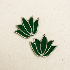 Green Velvet Lotus Patch Set of 2 – Handmade Stone Chain Applique for Dupatta, Blouse & Craft