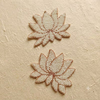 Pearl Lotus Patch Set of 2 – Handmade All-Pearl Beaded Applique with Rose Gold Outline for Bridal Wear, Dupatta & Craft