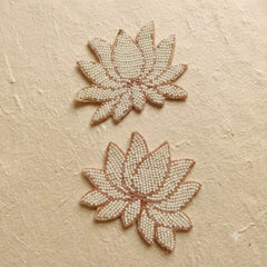Pearl Lotus Patch Set of 2 – Handmade All-Pearl Beaded Applique with Rose Gold Outline for Bridal Wear, Dupatta & Craft