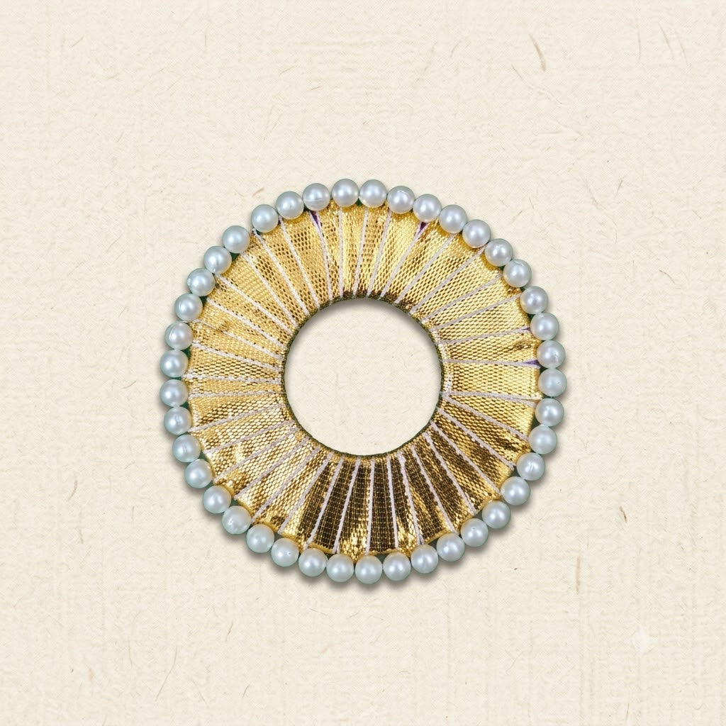 Gota Work Pearl Ring – Handmade Gold Pleated Ribbon Circle for Rakhi, Torana & Craft Making