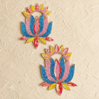 Multicolour Lotus Patch Set of 2 – Handmade Bugle Bead & Sequin Applique for Dupatta, Lehenga & Craft