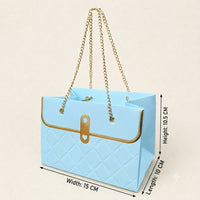 Sky Blue Mini Gift Bag with Gold Chain Handle | Quilted Paper Bag for Return Gifts, Wedding Favours & Hampers (15 x 10 x 10.5 cm)