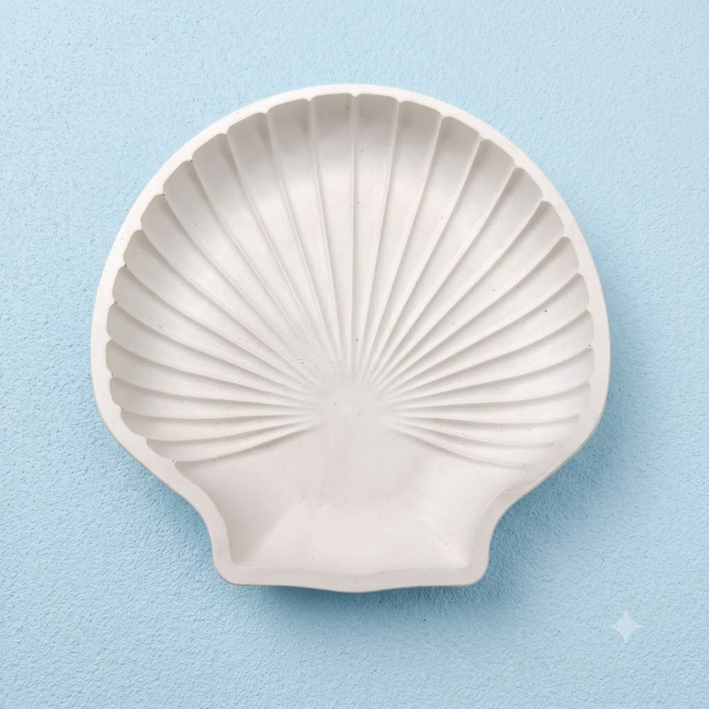 Concrete Scallop Shell Dish – Handmade Cement Seashell Trinket Tray & Soap Dish