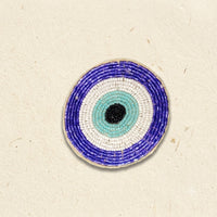 Mini Evil Eye Beaded Patch – Handmade Purple & White Nazar Applique for Earrings, Jackets & Craft