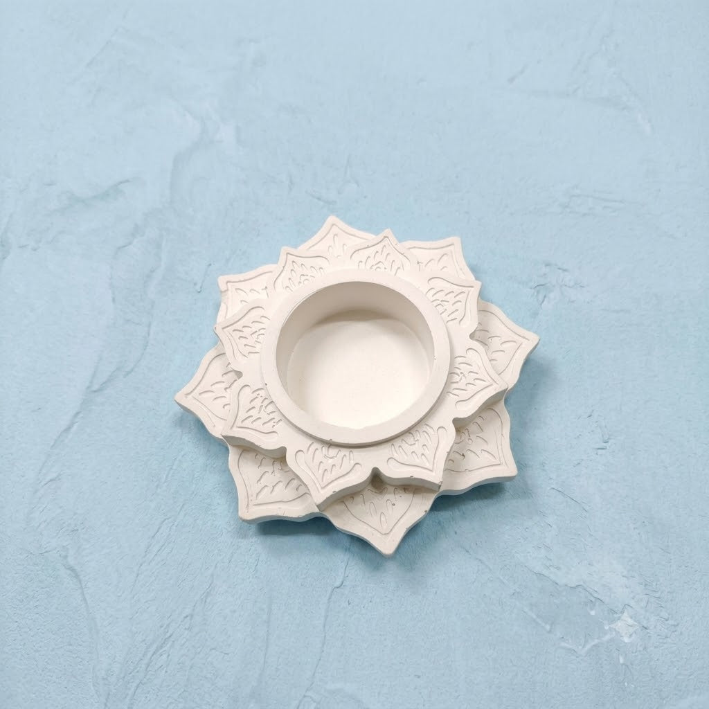 Concrete Lotus Tealight Holder – Handmade Cement Flower Candle Stand for Diwali & Pooja Decor