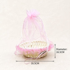 Woven Basket with Pink Organza Bag | Return Gift, Wedding Favour, Baby Shower & Hamper Basket (16.5 cm)
