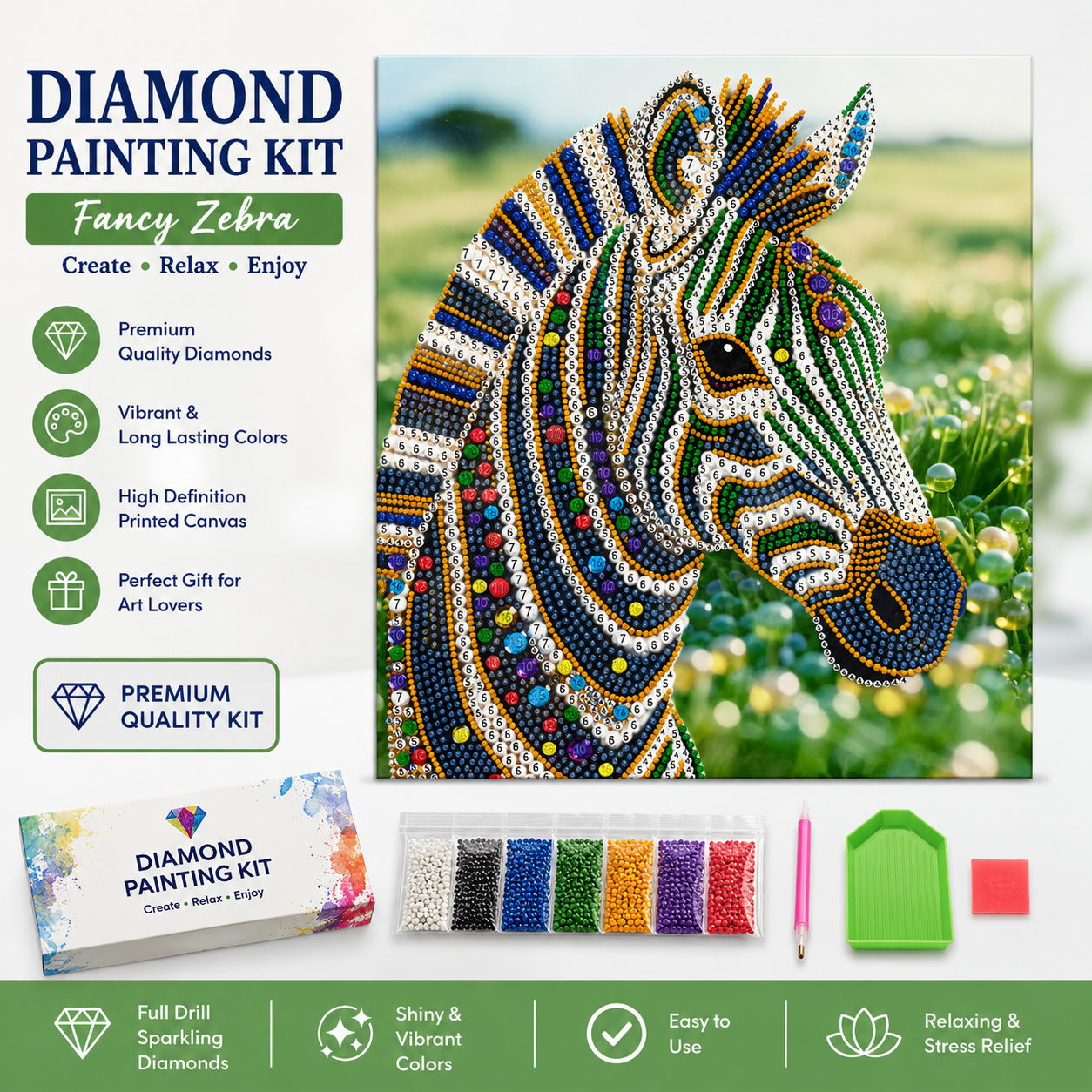 Diamond Kit Fancy 5D DIY Full Drill Diamond Painting Kit with High-Definition Printed Canvas, Resin Diamonds and Complete Craft Accessories