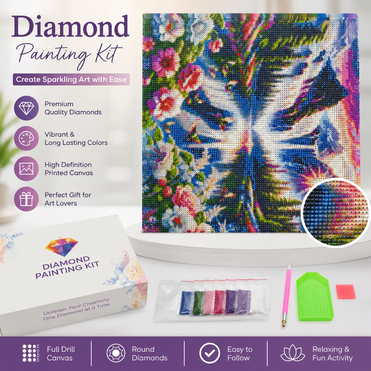 Diamond Painting Kit Big Nature 30x30 cm DIY 5D Full Drill Diamond Art Canvas with Resin Diamonds for Home Décor and Creative Craft