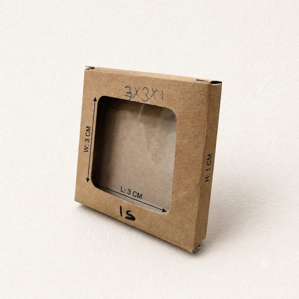 Kraft Mini Window Box 3 x 3 x 1 cm | Small Square Packaging for Jewellery, Earrings, Mirror Pieces & Craft Supplies (Pack of [__])