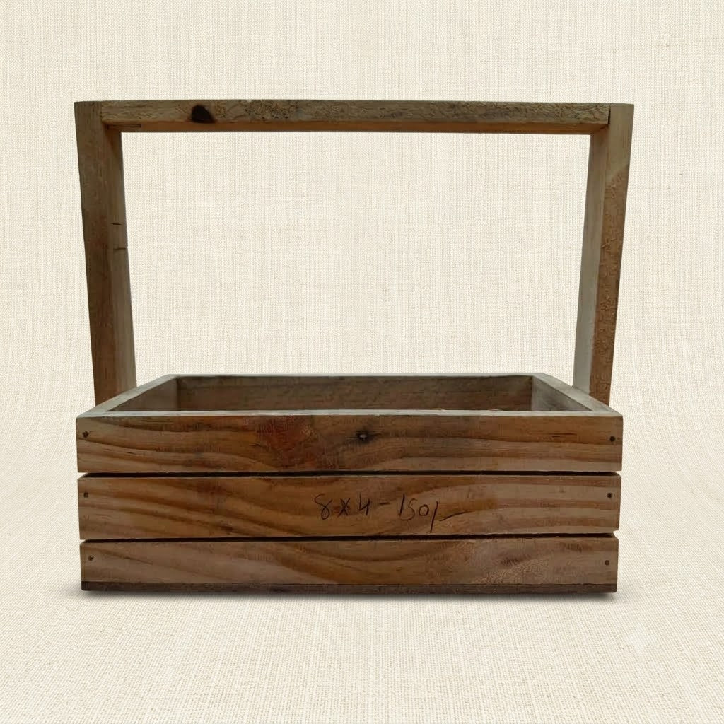 Rustic Wooden Crate Basket with Handle – 8 x 4 Inch Hamper Tray