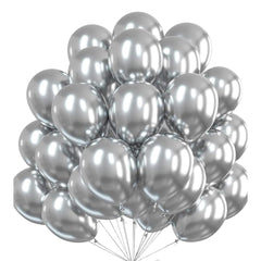 Silver metallic balloons for birthday and party decoration with shiny premium latex finish