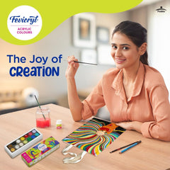 Fevicryl Carnival Kit, 10 ml x 14 Acrylic Colour in Primary, Pastel & Pearl Metallic Shades, Vibrant Paints for Canvas, Fabric, Wood, Glass, Non-Toxic, DIY Art & Craft