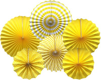 Party Paper Fans (YELLOW) Decoration Set for Birthday & Event Décor (set of 6 pc.)