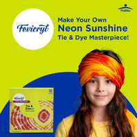 Fevicryl Tie & Dye Neon Kit | Complete DIY Fabric Colour Kit with 2 x 15 ml Neon Acrylic Colors, 21 x 21 Inches Fabric, Squeezer & More | Ideal for Gifting, Beginners & Art Enthusiasts