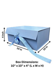 Luxury Light Blue Magnetic Gift Box with Satin Ribbon Bow (10" x 10" x 4") – Premium Rigid Keepsake Box for Bridesmaid Proposals, Hampers & Luxury Gifting