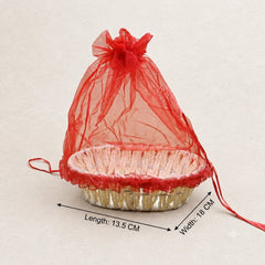 Oval Woven Basket with Red Organza Bag | Gift Hamper, Return Gift, Wedding & Festive Basket (18 x 13.5 cm)