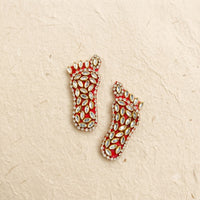 Kundan Charan Pair – Handmade Red Laxmi Paduka Footprint Motif for Diwali, Pooja & Rangoli Decor
