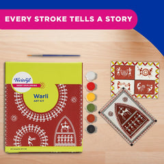 Fevicryl Warli Mini Art Kit | All-Inclusive DIY Kit of Wooden Plank with Hook, Acrylic Colours, Brush | for Artists, Students, Hobbyists & Gifting | Ideal for Age 14 +