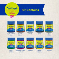 Fevicryl Fabric Colour Kit- 20ml for Fabric Painting (10 X 20ml, Multicolour), for artists, children, boys & girls