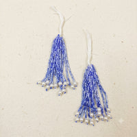 Blue Bugle Bead Tassel Set of 2 – Handmade Pearl Drop Latkan for Earrings, Dupatta & Blouse