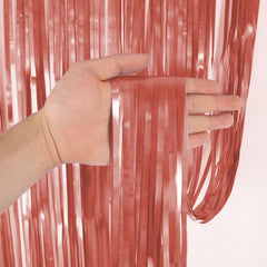 Rose gold foil curtain backdrop for birthday and party decoration with metallic fringe design