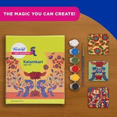 Fevicryl Kalamkari Mini Art Kit | All-Inclusive DIY Kit with Wooden Coasters, Acrylic Colours, Brush l Paint Your Own Coasters | for Artists, Students, Hobbyists & Gifting | Ideal for Age 14 +