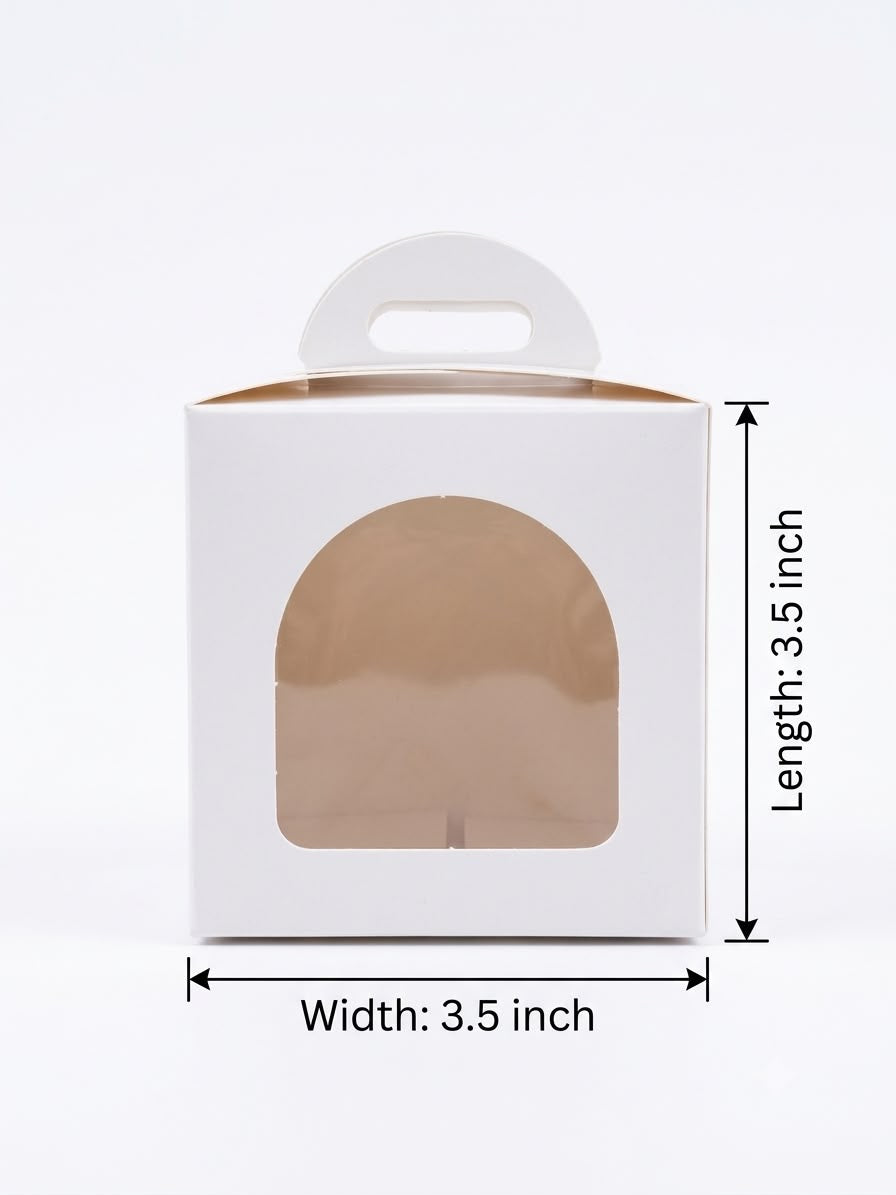 White Favor & Cupcake Gift Box with Handle & Arch Window (3.5" x 3.5") Candle Box Packaging Ahmedabad