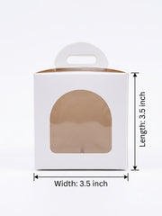 White Favor & Cupcake Gift Box with Handle & Arch Window (3.5" x 3.5") Candle Box Packaging Ahmedabad
