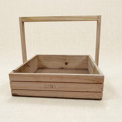Natural Wood Slatted Basket with Handle for Hampers, Display & Storage – 10 x 10 Inch