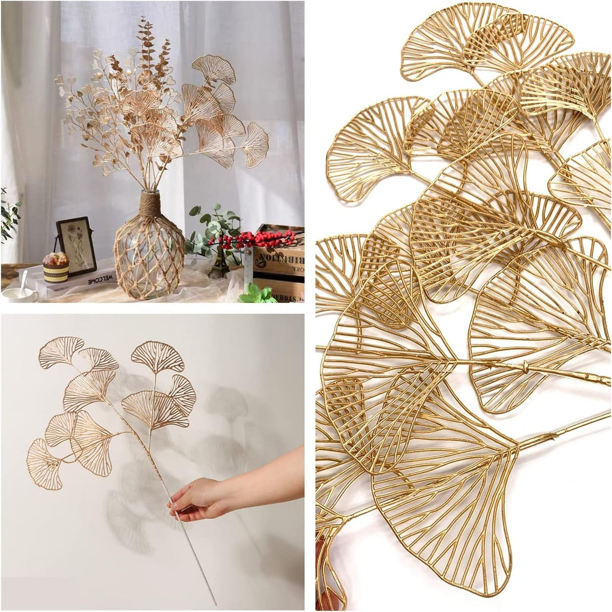 Artificial Ginkgo Leaves 10 Sticks Bunch for Home Decor & Wedding Decoration