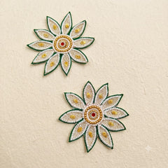 Pearl Star Flower Patch Set of 2 – Handmade Zari & Bead Work Applique for Dupatta, Blouse & Craft