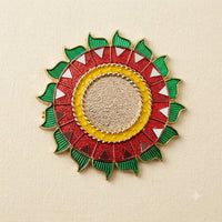 Colourful Sun Flower Rakhi Base – Glitter Enamel Style Round Motif with Triangle Mirrors (Craft Component)