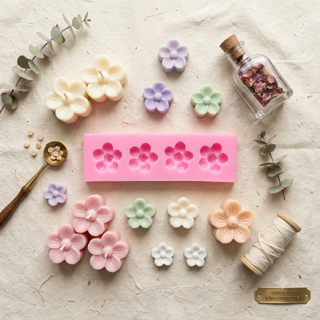 4-Cavity Mini Floral Silicone Candle Mould