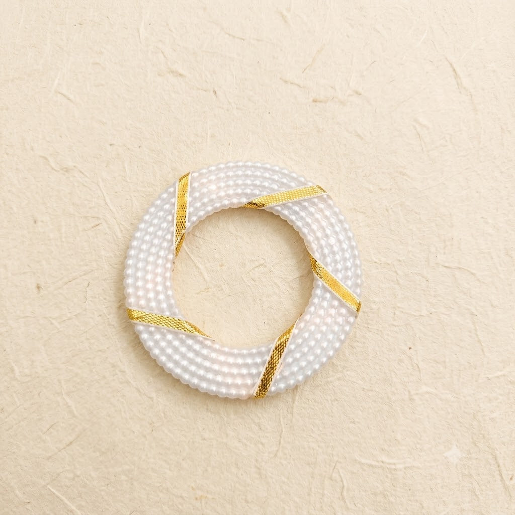White Pearl Wrapped Ring – Gold Ribbon Accent Hoop Base for Jewellery, Hampers & Decor