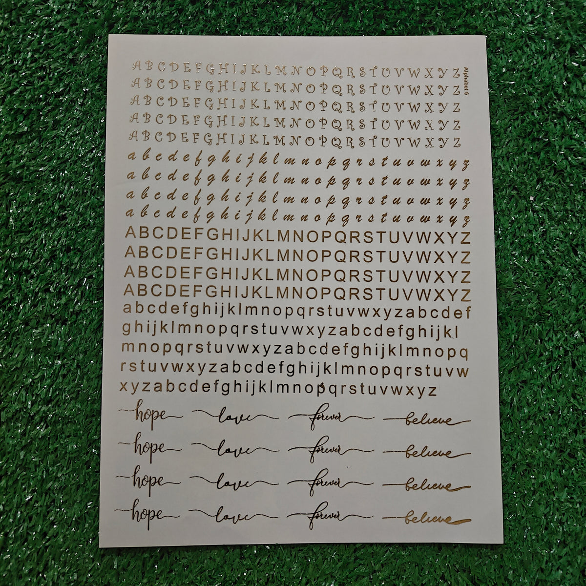 ALPHABET LOVE HOPE BELIEVE A4 EMBOSS STICKER SHEET