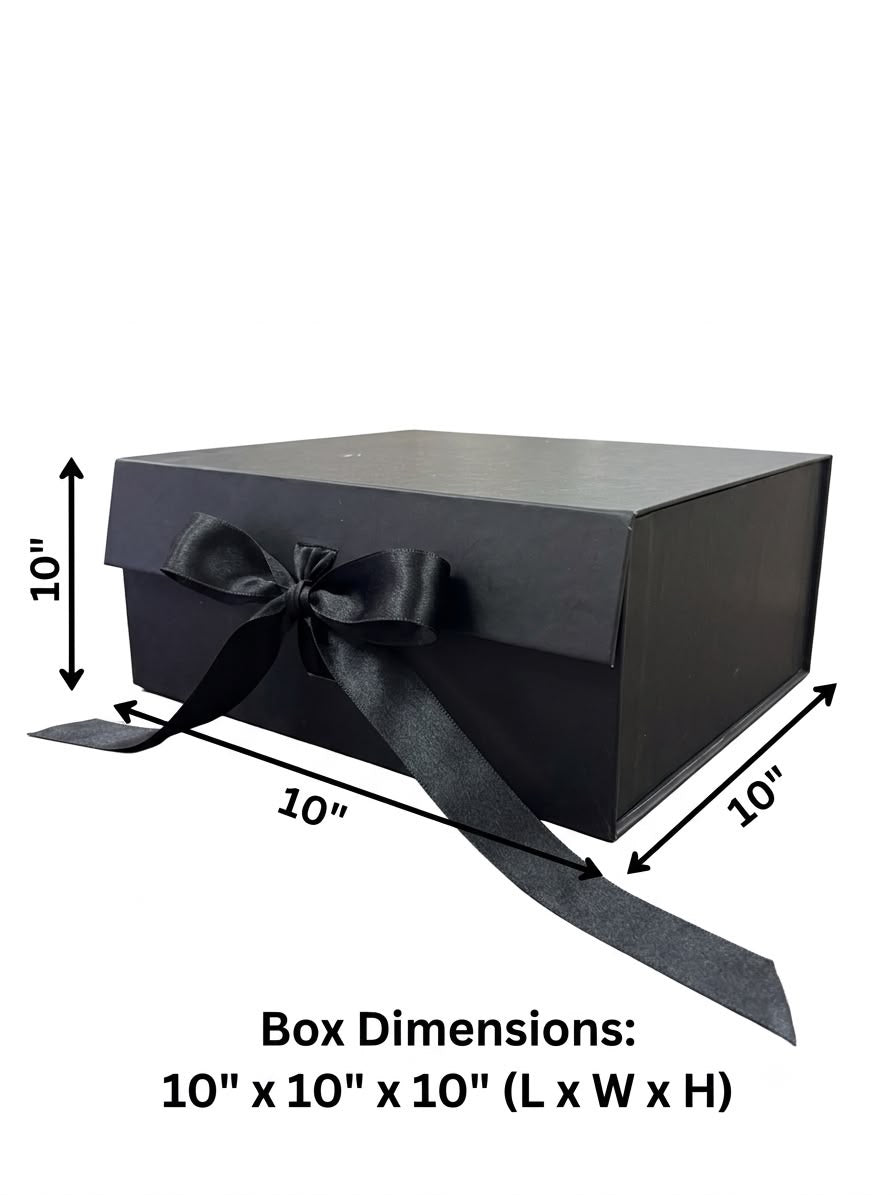 Luxury Black Magnetic Gift Box with Satin Ribbon Bow (10" x 10" x 4") – Premium Rigid Keepsake Box for Bridesmaid Proposals, Hampers & Luxury Gifting