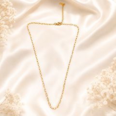 Anti Tarnish plain gold chain necklace for women minimalist jewelry on bright white luxury background