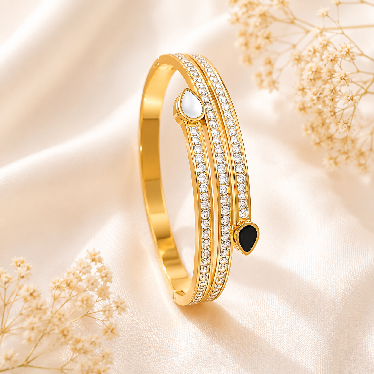 Elegant anti tarnish gold plated bangle bracelet for women with premium luxury jewellery design