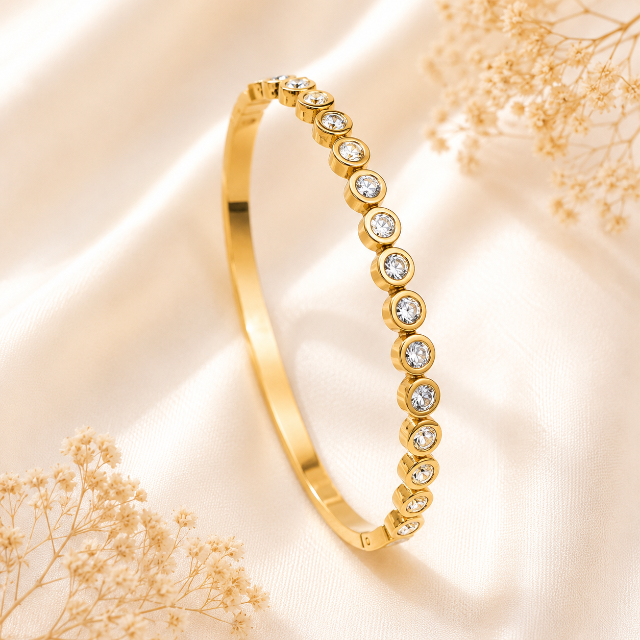 Elegant anti tarnish gold plated bangle bracelet for women with premium luxury jewellery design