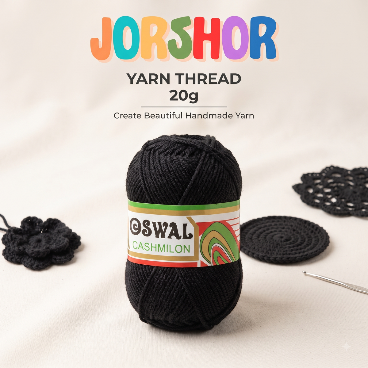 Oswal Cashmilon Yarn Thread – 20g ( Black Colour )