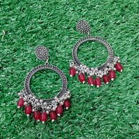 SILVER ROUND RESIN EARRINGS (JHUMKHA) BASE (WITH RED BEADS) B