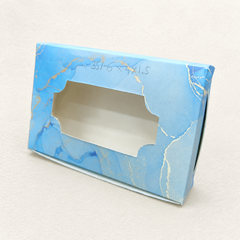 Blue Marble Print Window Box with Gold Foil Veins 6 x 4 x 1.5 Inch | Small Slide Box for Jewellery, Soaps, Lash Sets, Chocolates & Return Gifts