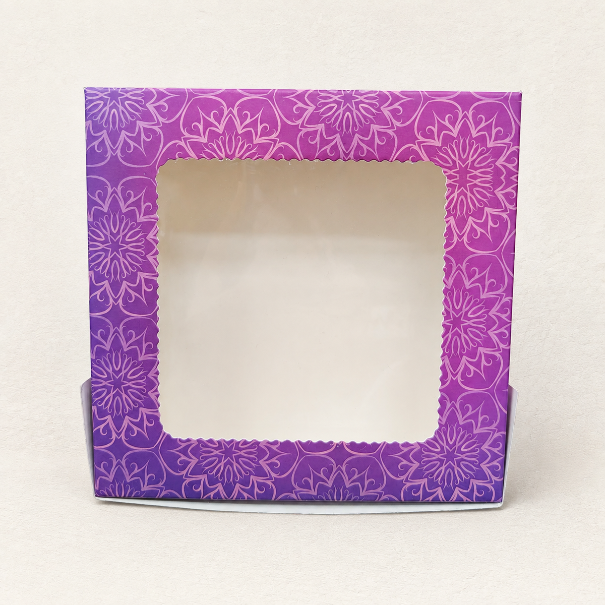 Purple Mandala Print Square Window Box 6 x 6 inch | Festive Sweet, Mithai, Dry Fruit, Cookie & Return Gift Packaging Box